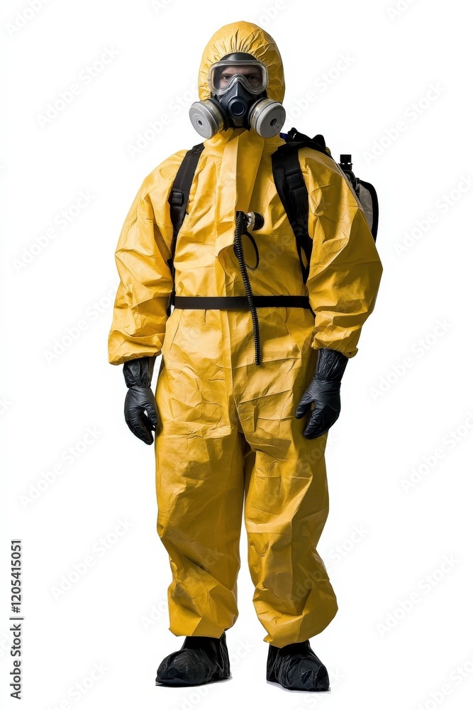 Hazmat Suit Isolated. Protective Gear for Scientist in Biohazardous Chemical Environment Hazmat Suit Isolated. Protective Gear for Scientist in Biohazardous Chemical Environment