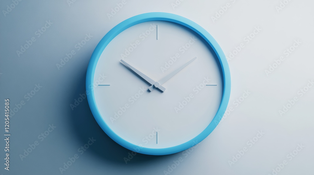 Minimalist 3d clock icon with blue frame on light background, modern design. Copy space. Generative AI Minimalist 3d clock icon with blue frame on light background, modern design. Copy space. Generative AI