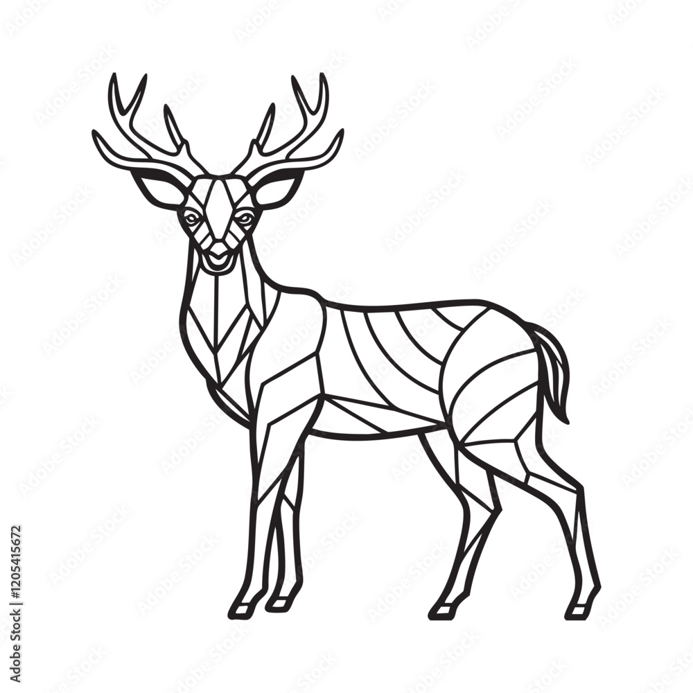 Fototapeta premium Elegant and minimalist deer figure created using fine line art silhouette on white