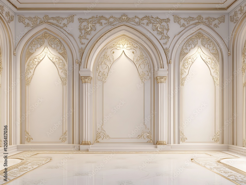Obraz premium Elegant Room Interior With Ornate White Gold Archways