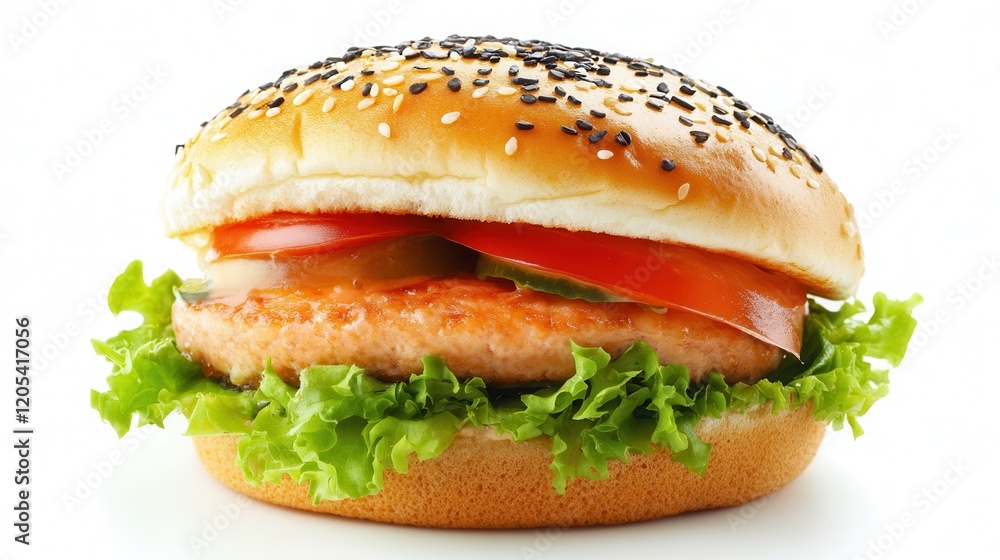 A detailed close-up of a hamburger showcasing a juicy meat patty and fresh lettuce nestled between a soft bun. A detailed close-up of a hamburger showcasing a juicy meat patty and fresh lettuce nestled between a soft bun.