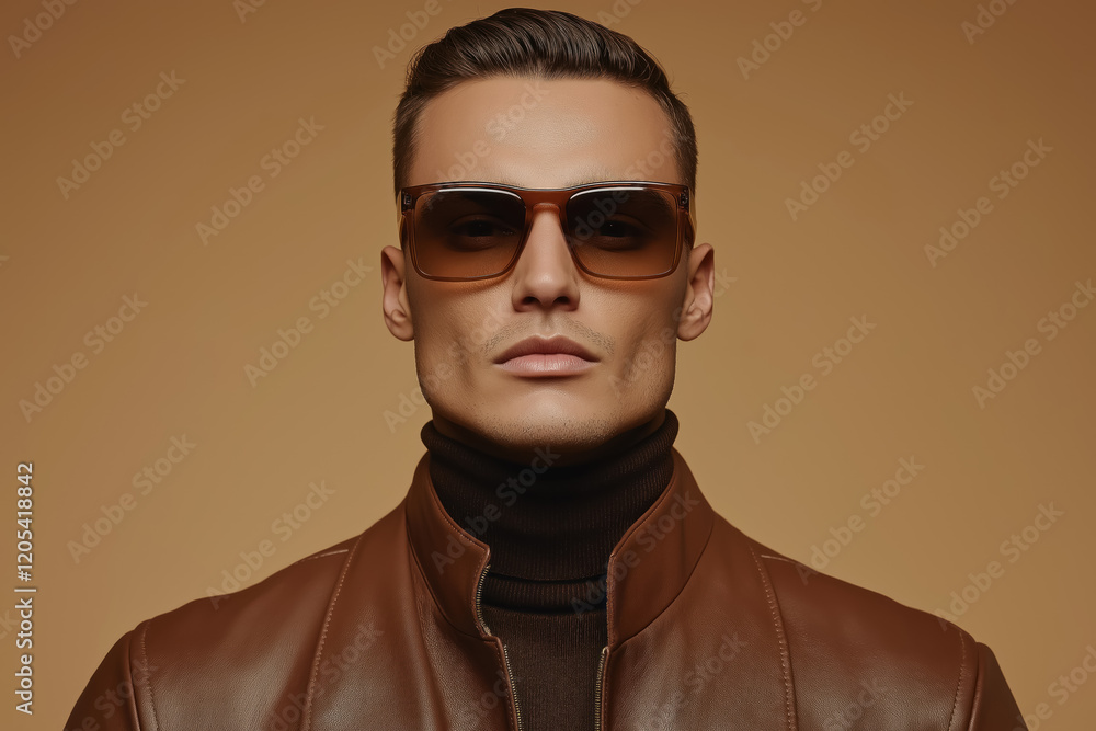 man wearing brown leather jacket and sunglasses with a stylish modern look man wearing brown leather jacket and sunglasses with a stylish modern look