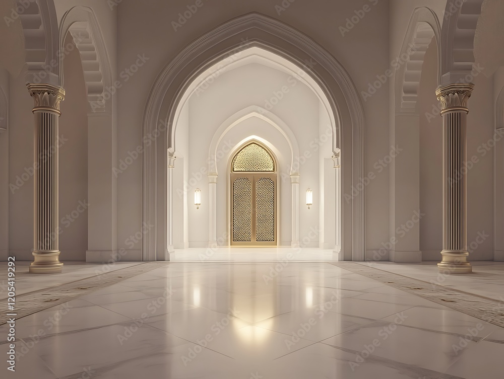 Fototapeta premium Elegant Hallway With Ornate Door and Archways