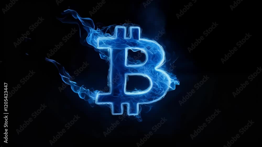 Blue flames are burning a bitcoin symbol on a black background, representing the volatility and risk associated with cryptocurrency investments Blue flames are burning a bitcoin symbol on a black background, representing the volatility and risk associated with cryptocurrency investments