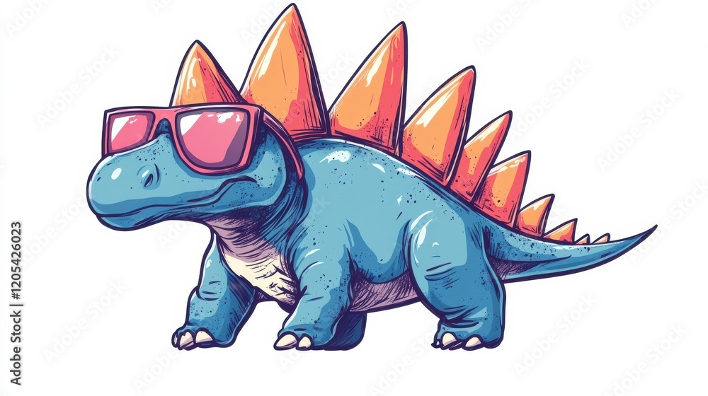 Fototapeta premium Colorful Cartoon Dinosaur Wearing Sunglasses with Spiky Back