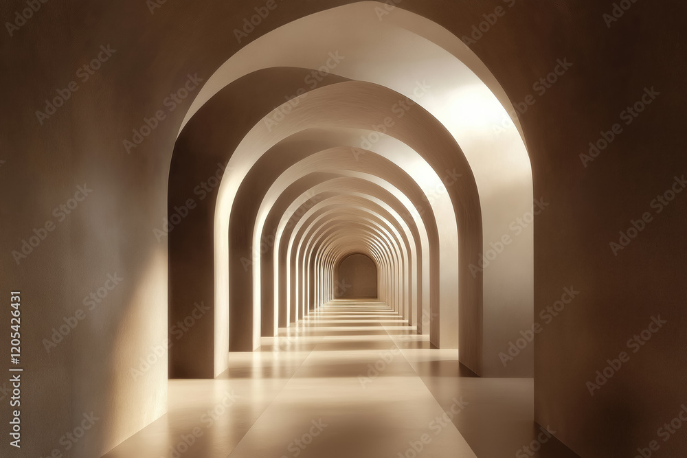 hallway perspective with arches and warm tones creating depth and symmetry hallway perspective with arches and warm tones creating depth and symmetry