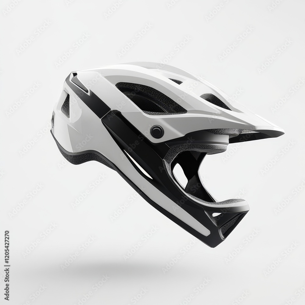 Fototapeta premium White and black full-face mountain bike helmet.