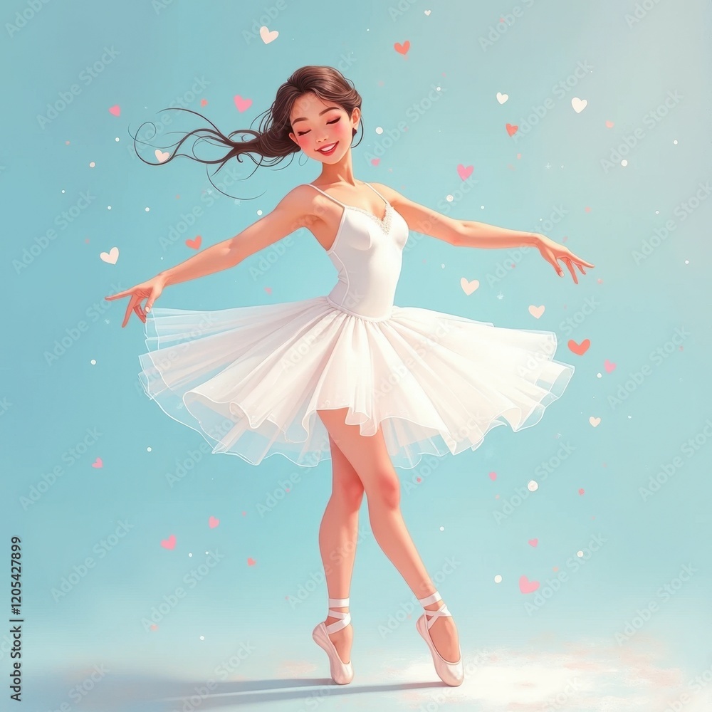 Ballerina in White in Comic Style Illustration with a Background Ballerina in White in Comic Style Illustration with a Background
