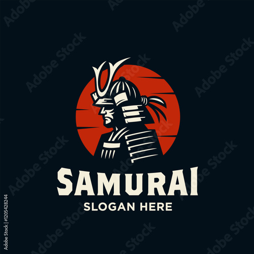 Japan Warior Face,Classic Japanese Samurai Knight Silhouette Logo Design

