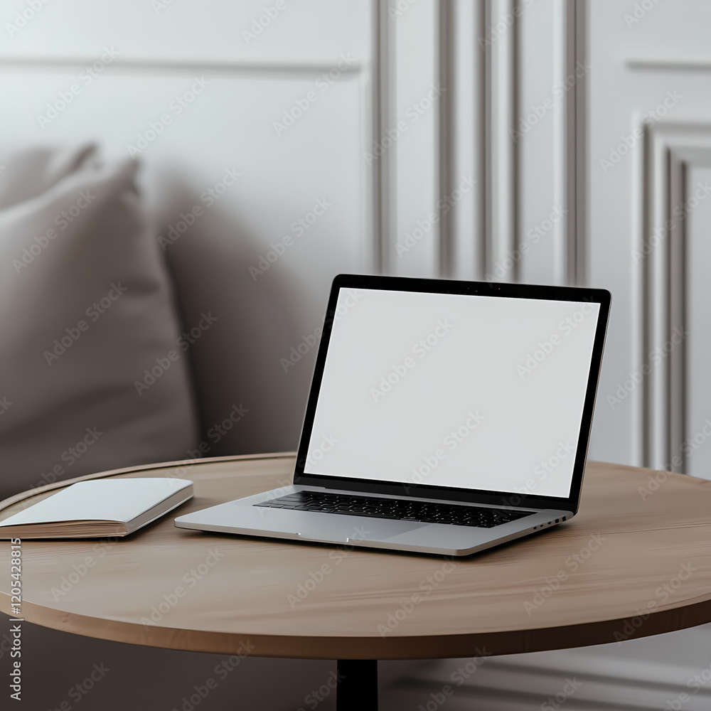 Fototapeta premium laptop on table with blank screen