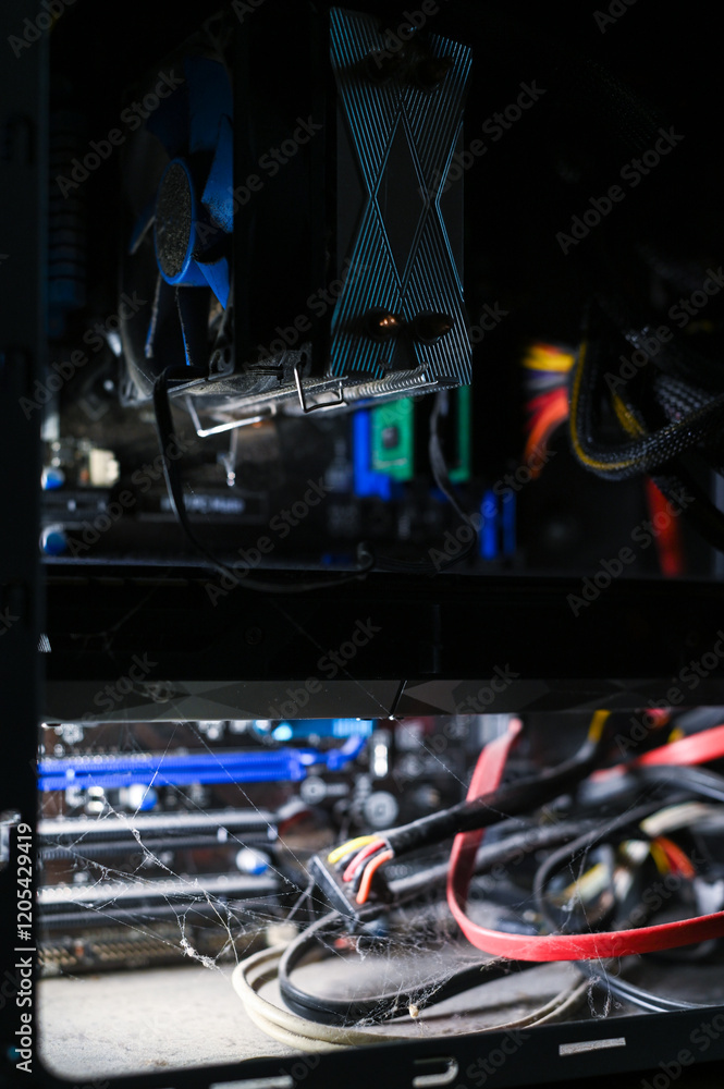 home computer dirty with cobwebs, dust