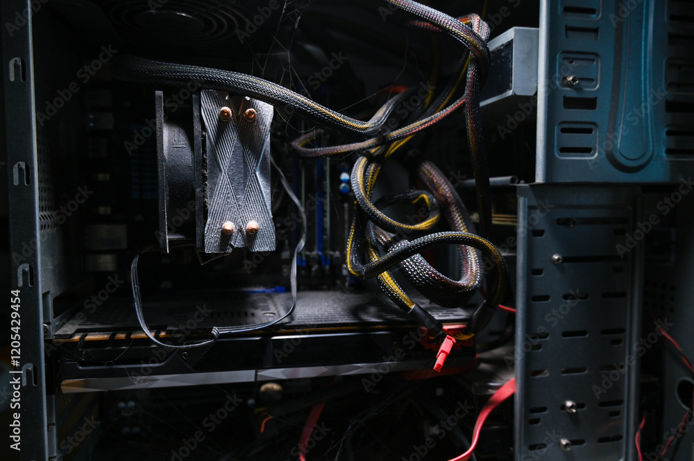 home computer dirty with cobwebs, dust