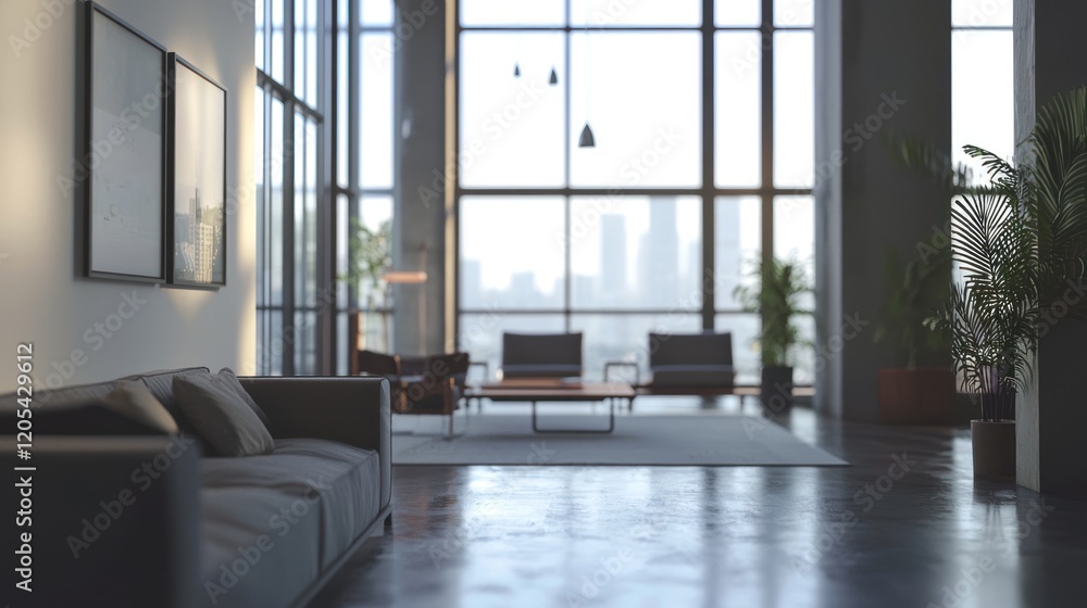 Fototapeta premium Serene Modern Loft Apartment with City View