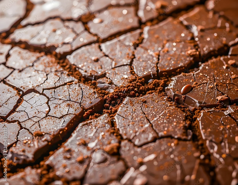 Fototapeta premium Close-up of Cracked Chocolate Surface with Cocoa Nibs