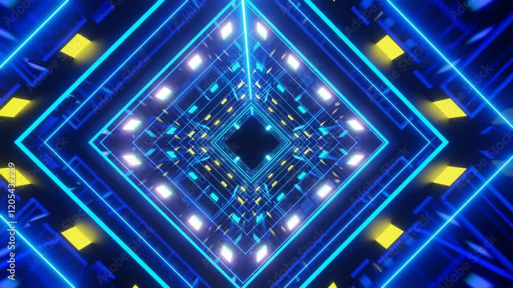 3d illustration with endless sci fi tunnel creating geometric neon abstraction with glowing lights 3d illustration with endless sci fi tunnel creating geometric neon abstraction with glowing lights