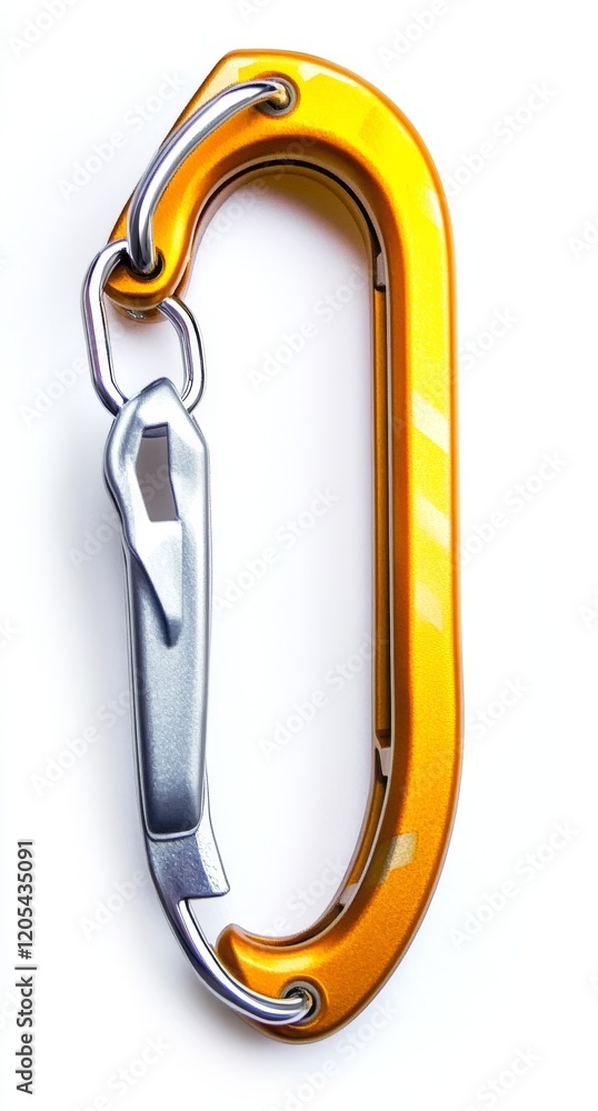 Gold carabiner with silver gate, isolated on white background. Gold carabiner with silver gate, isolated on white background.