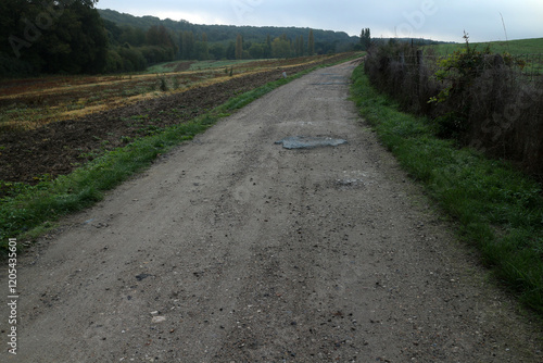 Walking trail  in the countyside in Ile-de-France in Autumn - France