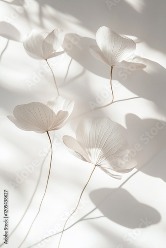 Delicate white flowers with shadows on a light background.