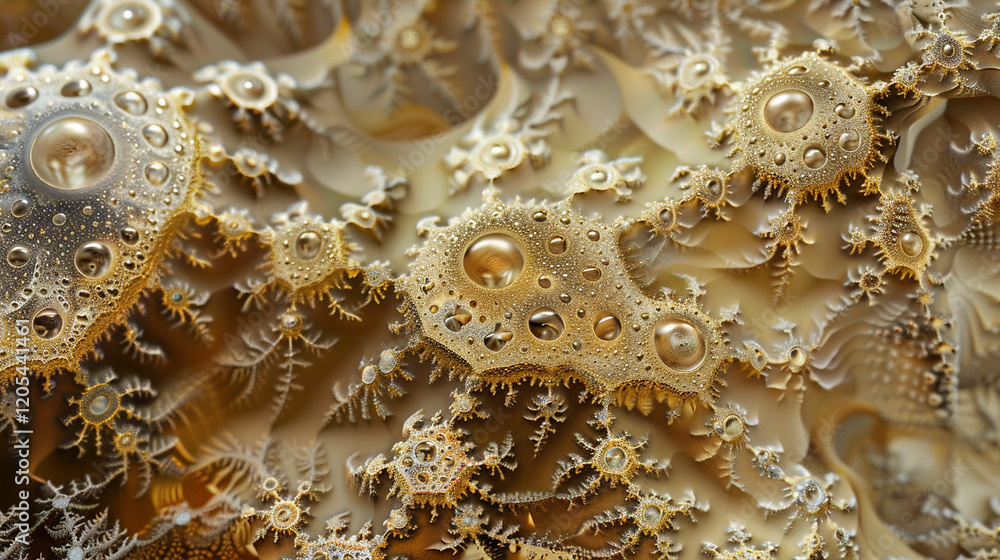 Water droplets magnified into intricate abstract organic forms, reflecting natural light in delicate patterns high-definition Water droplets magnified into intricate abstract organic forms, reflecting natural light in delicate patterns high-definition