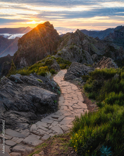 Scenic sunset view at Pico do Arieiro, famous destination on Madeira Ilsland, Portugal. photo