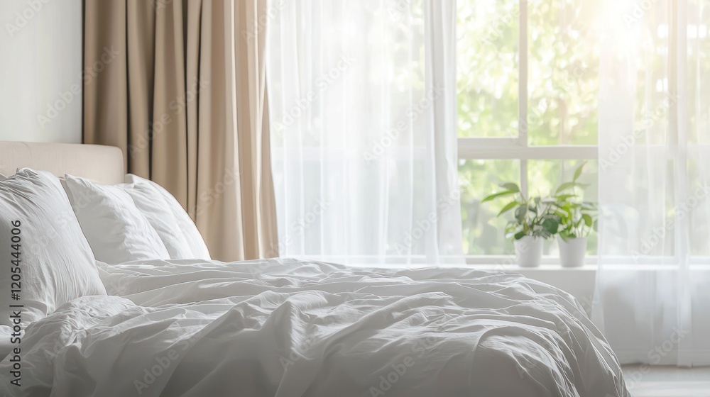 Serene Bedroom with Sunlit Window Serene Bedroom with Sunlit Window