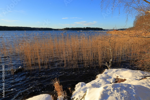 Winter seascape one sunny day in January 2025. Maltesholmsbadet, Stockholm, Sweden. photo