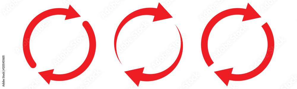 circle arrow icon set. circular arrow icon, refresh, reload. Set of circle arrows rotating on white background. Vector illustration. Symbol of reload, refresh, loading, recycle and repeat. Red arrow circle arrow icon set. circular arrow icon, refresh, reload. Set of circle arrows rotating on white background. Vector illustration. Symbol of reload, refresh, loading, recycle and repeat. Red arrow