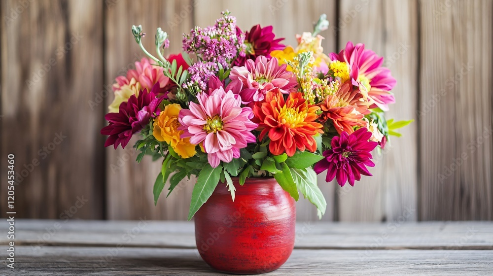 custom made wallpaper toronto digitalVibrant Autumn Flower Bouquet in Red Vase Rustic Wooden Background