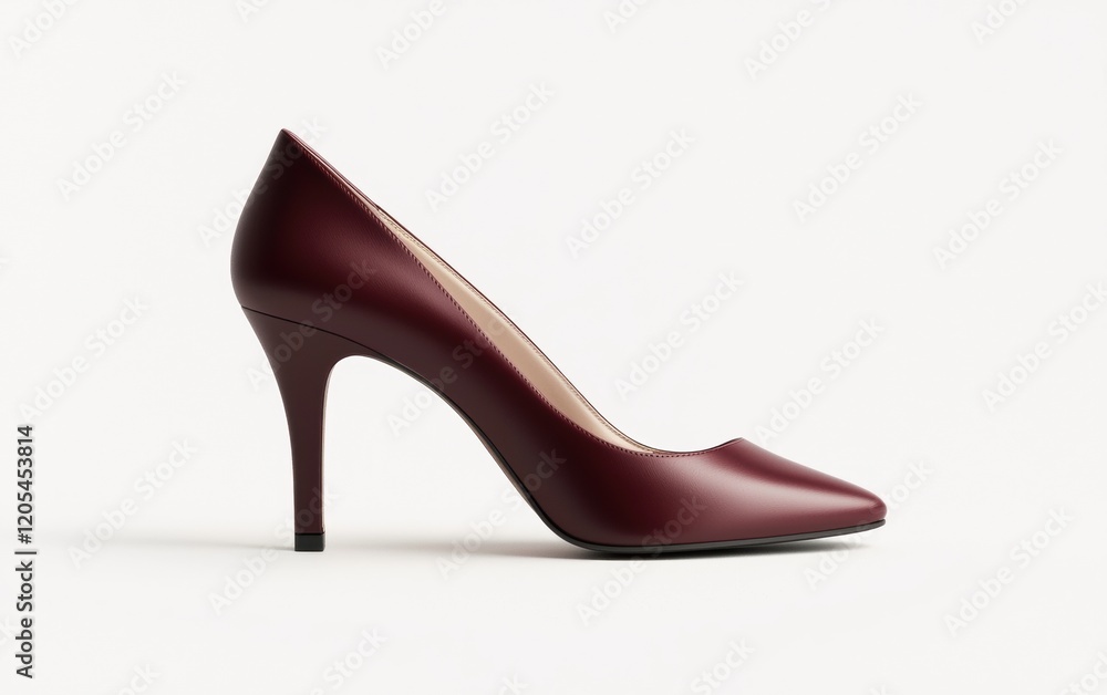 A single elegant burgundy high heel with a stylish stiletto shape on a clean white background A single elegant burgundy high heel with a stylish stiletto shape on a clean white background