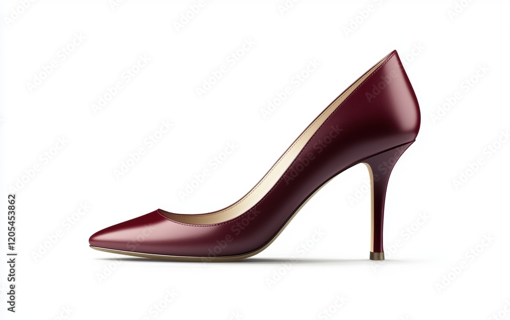 A single elegant burgundy high heel with a stylish stiletto shape on a clean white background A single elegant burgundy high heel with a stylish stiletto shape on a clean white background