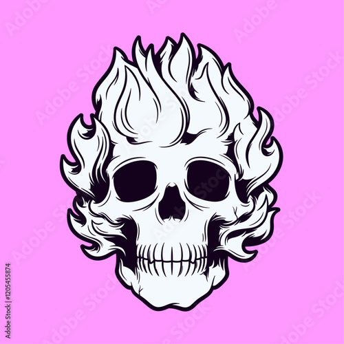 Illustration of a Flaming Skull - Monochrome Variants