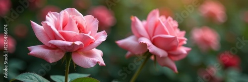 Gentle pink rose with droplets on petals sways softly in the garden breeze, botanical, garden, flowers
