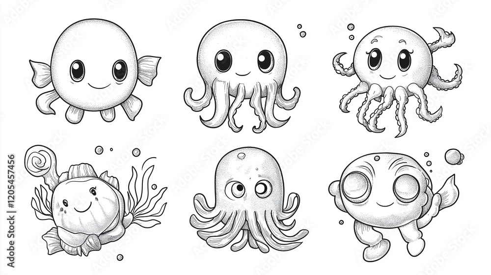 Obraz premium Sea Creatures Coloring Book: Fun and Educational Designs for Kids and Adults