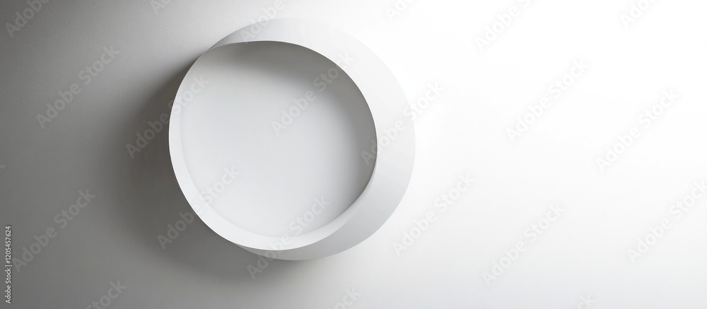 Minimalist white circular shape on a clean white background casting soft shadows for modern design Minimalist white circular shape on a clean white background casting soft shadows for modern design