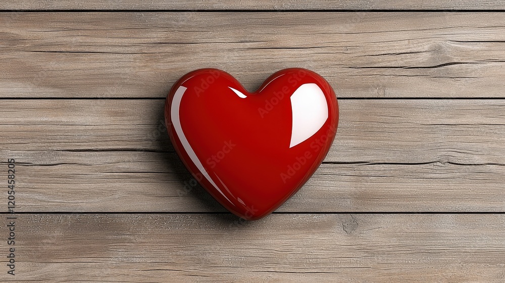 Shiny Red Heart on Rustic Wooden Background for Romantic or Valentine’s Day Themes Shiny Red Heart on Rustic Wooden Background for Romantic or Valentine’s Day Themes
