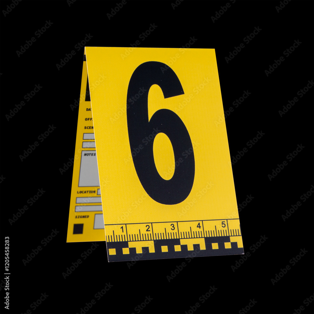 Marker of Crime Scene, Number 6 on a black background