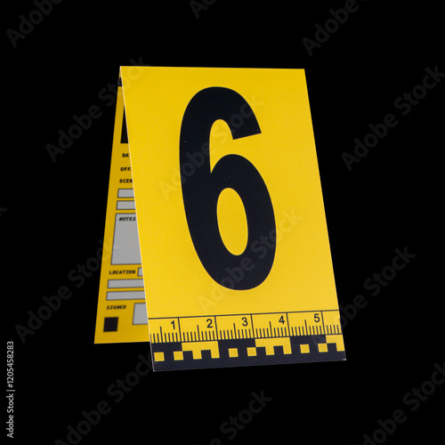 Obraz na płótnie Marker of Crime Scene, Number 6 on a black background w salonie