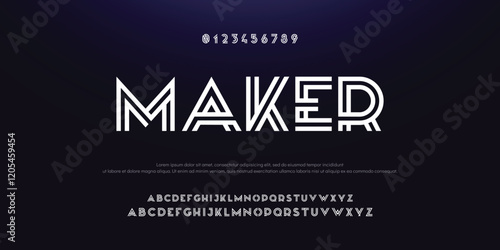 Creative Outline Double line monogram alphabet and tech fonts. Lines font regular uppercase and lowercase. Vector illustration.