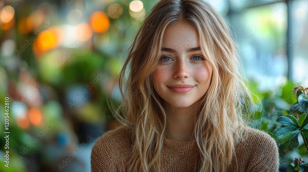 Obraz premium Smiling woman in a cozy market setting