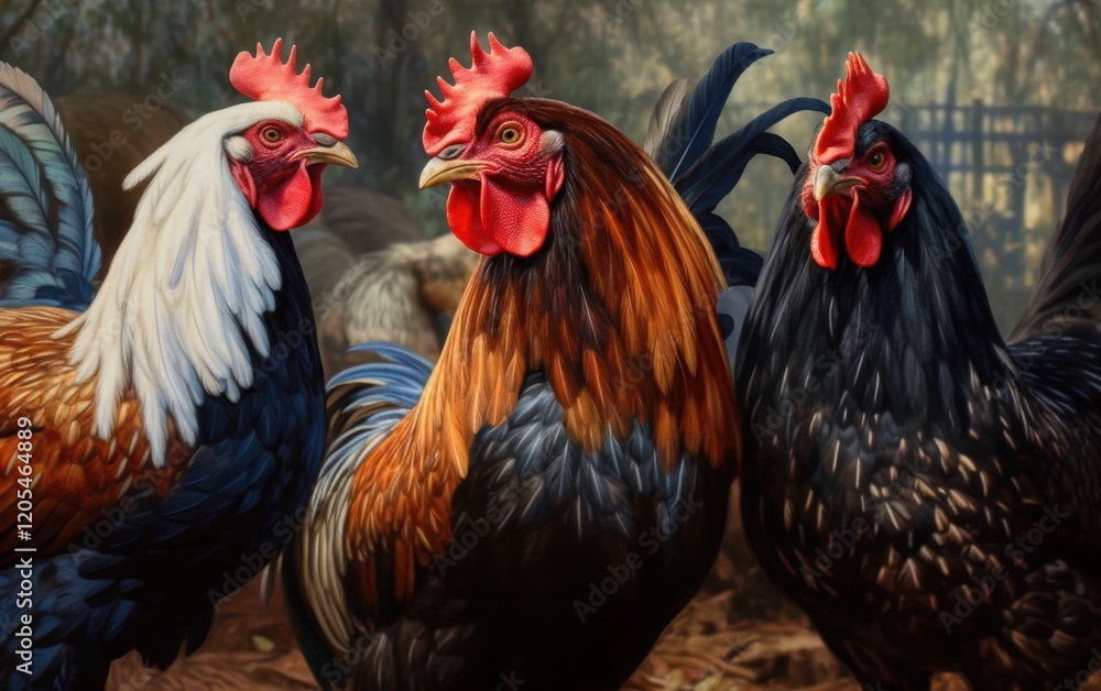 Fototapeta premium Three Roosters