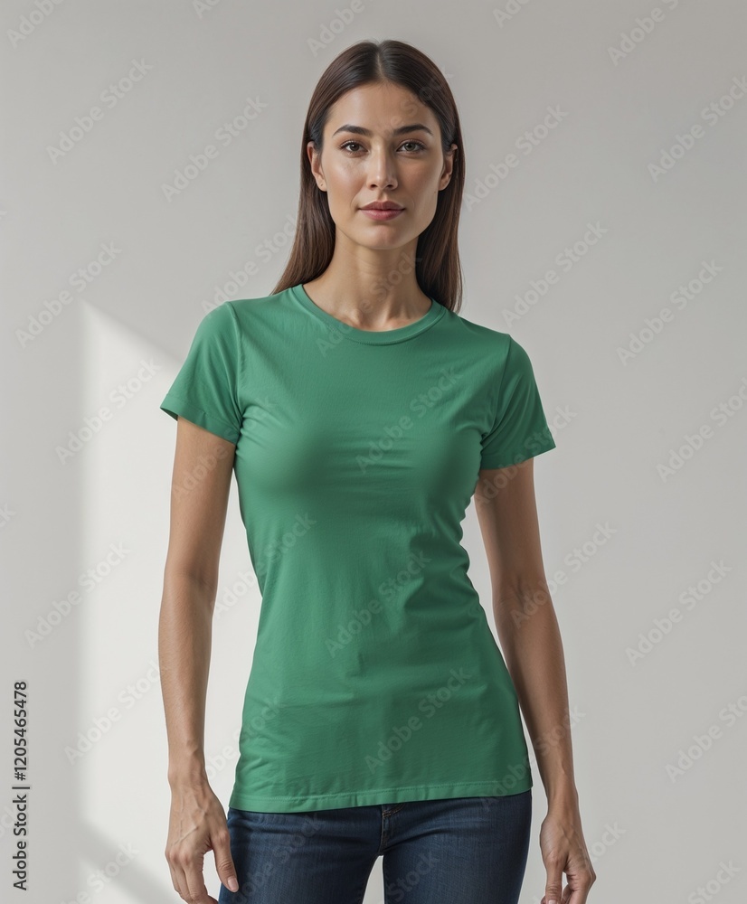 Obraz premium woman wearing a casual plain t-shirt, mockup shirt