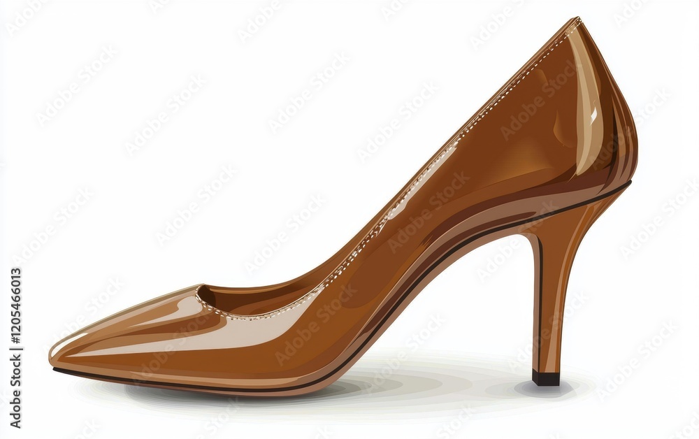 brown high-heeled shoe with a pointed toe and glossy finish on a clean white background brown high-heeled shoe with a pointed toe and glossy finish on a clean white background