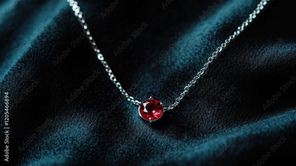 A ruby necklace shining against a luxurious black velvet texture A ruby necklace shining against a luxurious black velvet texture