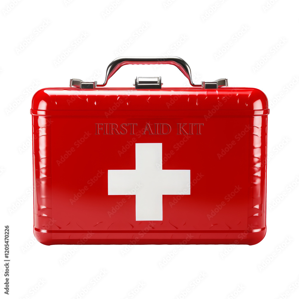 Fototapeta premium Red First Aid Kit Box Isolated on Transparent Background