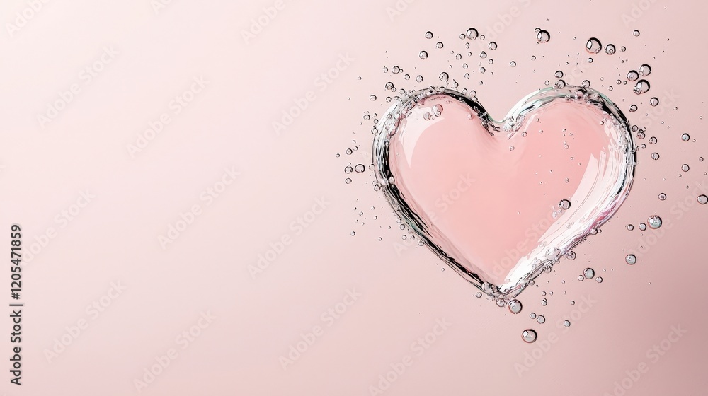 Heart Shape Water Splash with Bubbles on Soft Pink Background for Romantic Themes