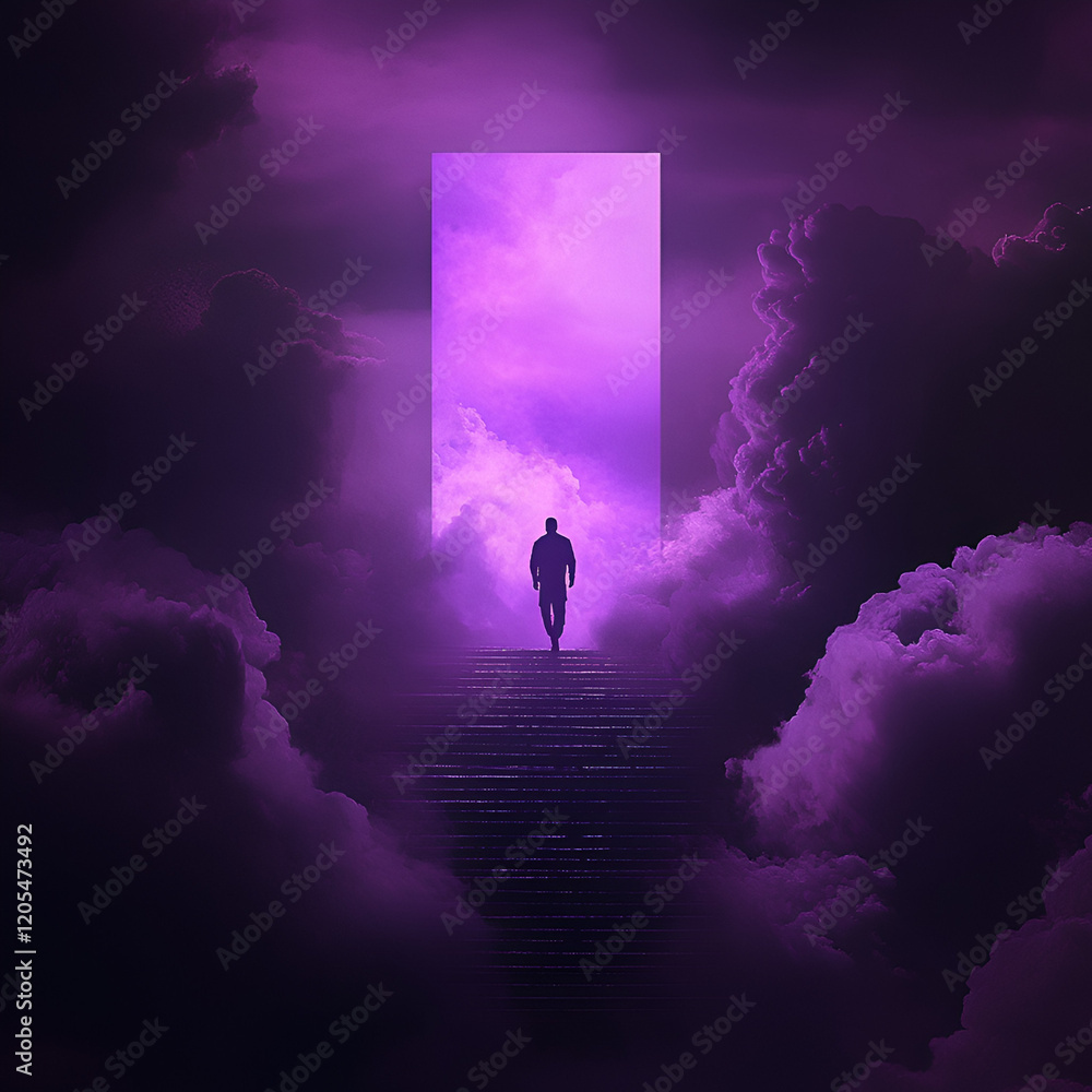 Fototapeta premium cover for melodic trap beat, cloud rap, dreamy atmosphere, dark settings, high contrast, purple color, melancholic mood, work with thirds composition