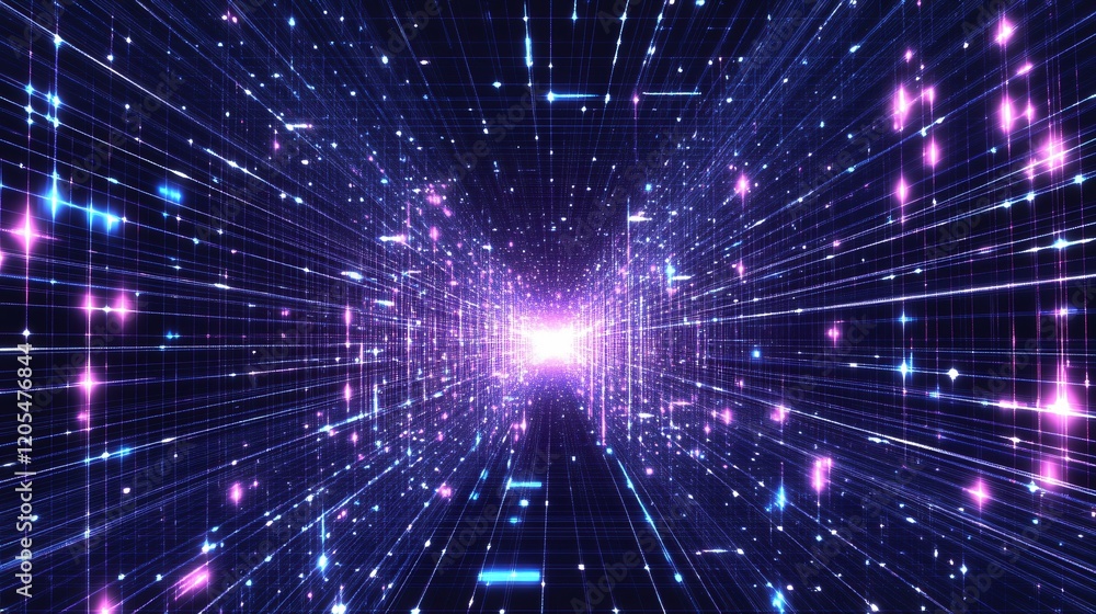 Naklejka premium Abstract Futuristic Tunnel Digital Light Grid Network