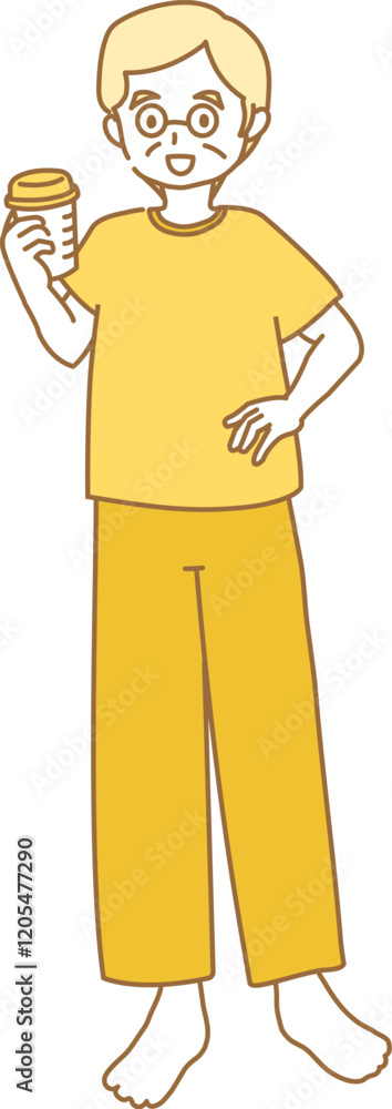 プロテインを持っている笑顔のシニア男性のイラスト プロテインを持っている笑顔のシニア男性のイラスト