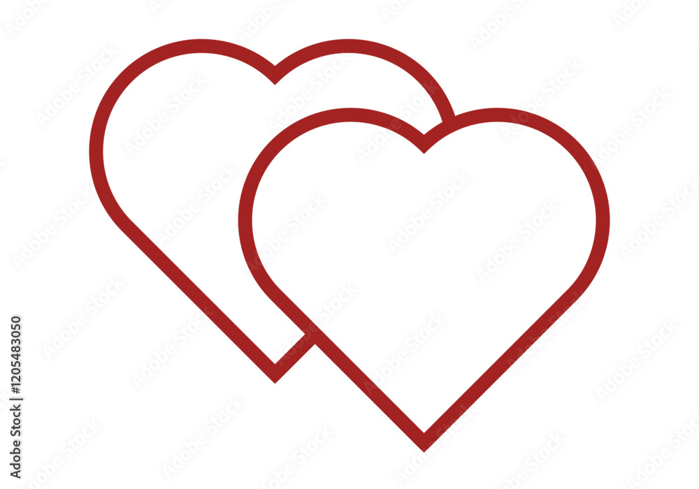 Icono rojo de dos corazones en fondo blanco Icono rojo de dos corazones en fondo blanco