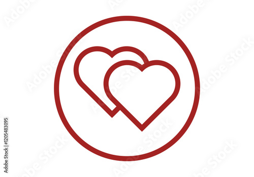 Icono rojo de dos corazones en fondo blanco